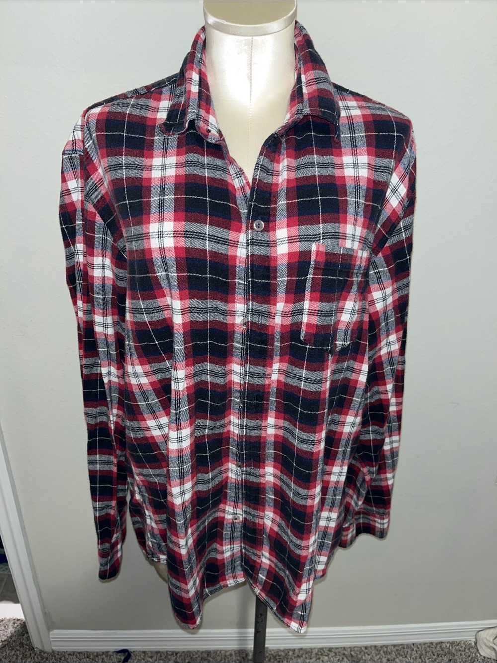 Red Plaid flannel Button-Down Casual Shirt